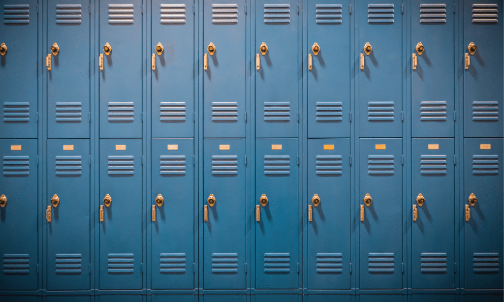 rows of blue lockers