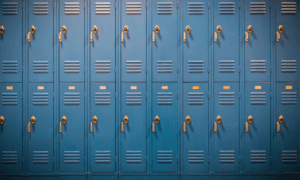 rows of blue lockers